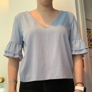 Topshop baby blue ruffled half sleeve blouse